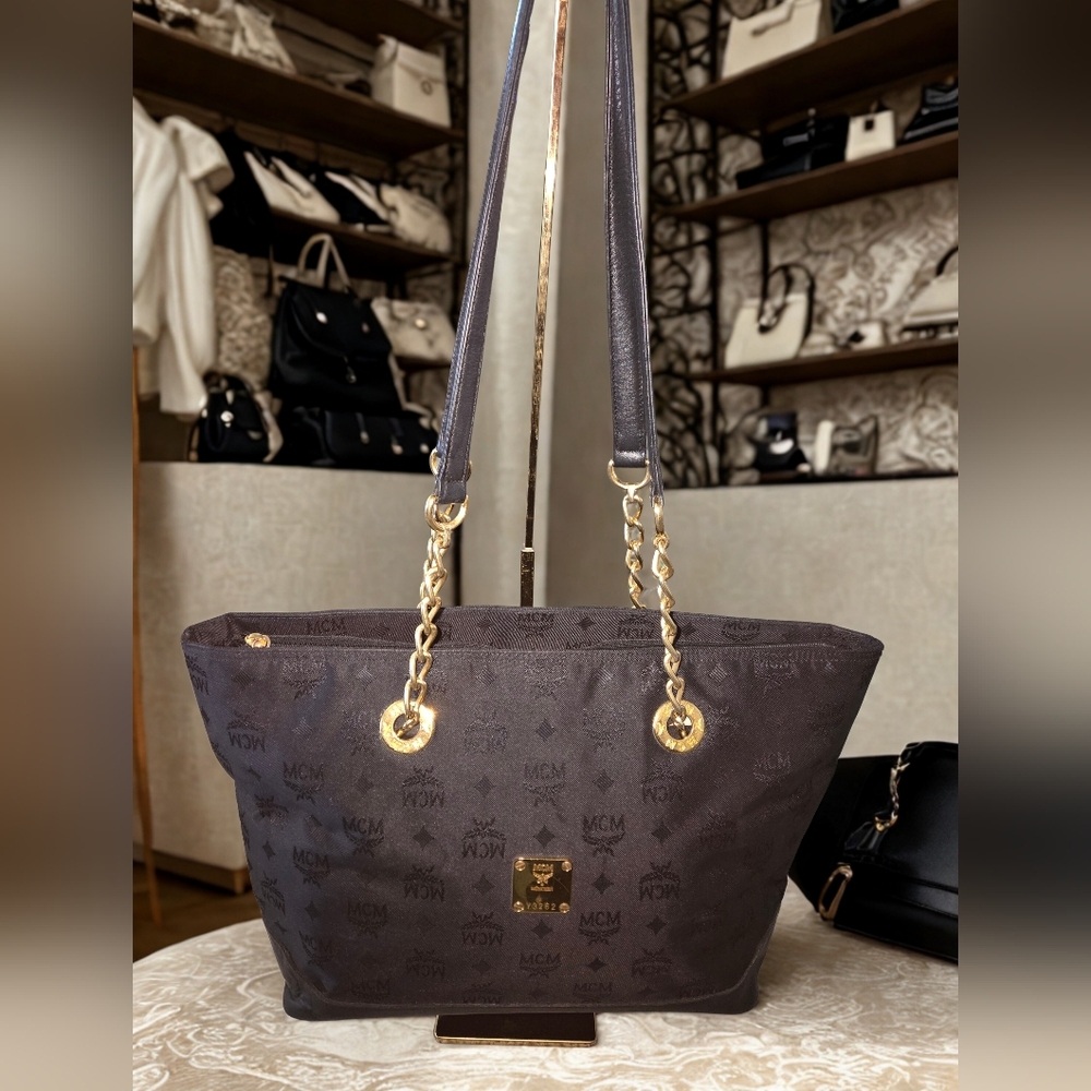 MCM Visetos Monogram Tote with Gold Chains